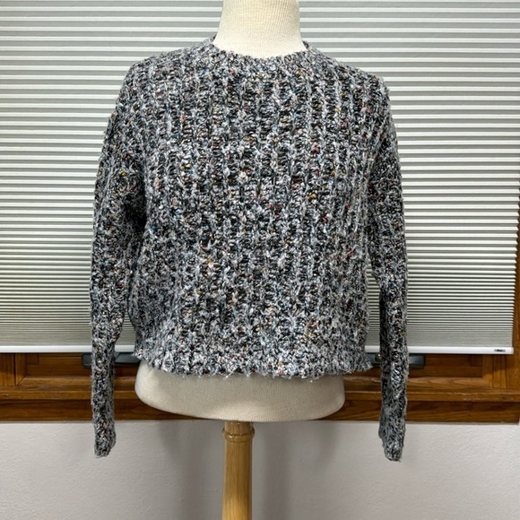 Zara Knit Gray Multi Speckled Sequins Sparkle Cropped Sweater Size Small - Picture 1 of 8